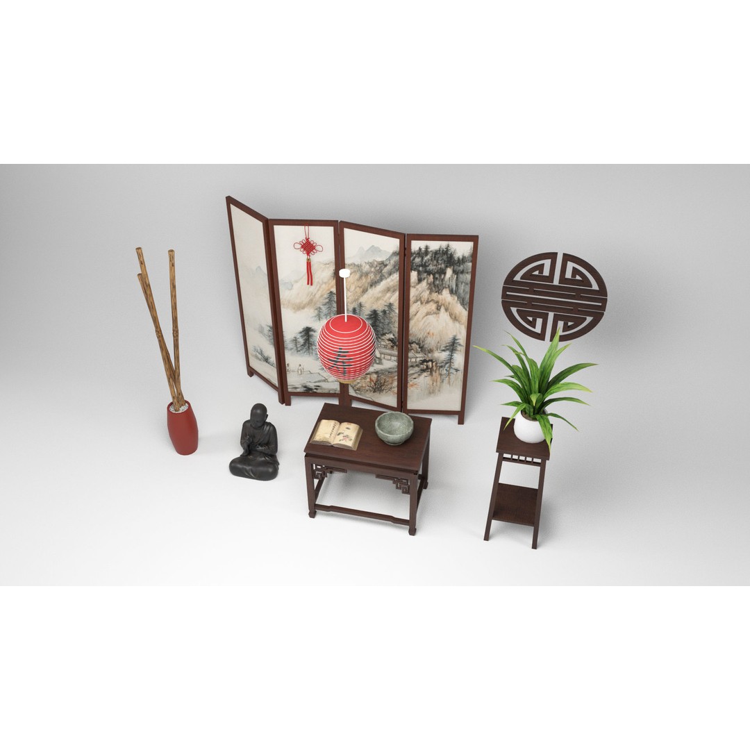 Chinese Props 3D Model – Low Poly Furniture for Games, FBX & OBJ - View 5
