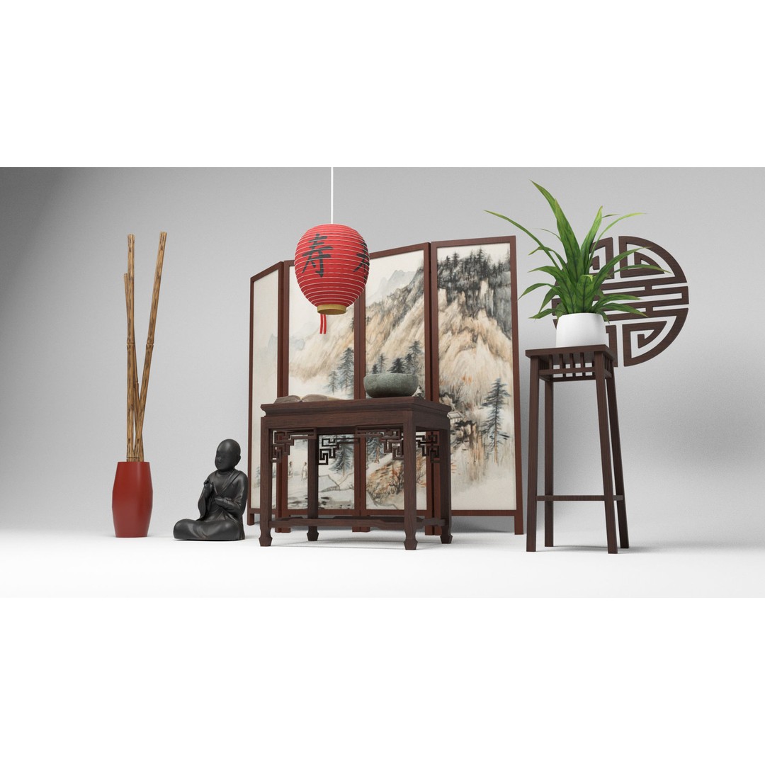 Chinese Props 3D Model – Low Poly Furniture for Games, FBX & OBJ - View 6