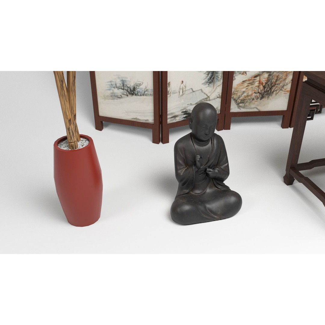 Chinese Props 3D Model – Low Poly Furniture for Games, FBX & OBJ - View 9