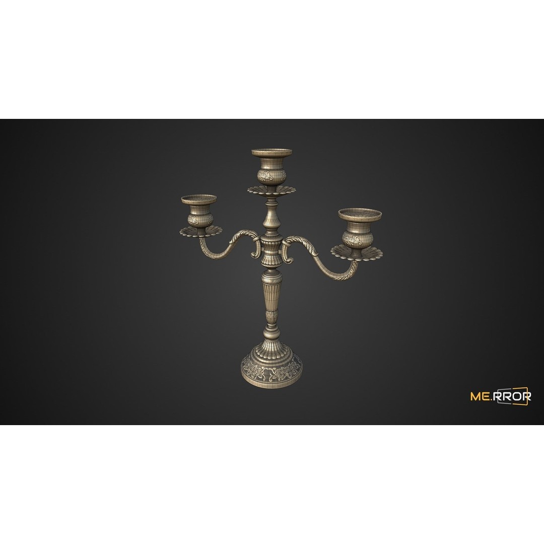 Antique Candle Stick 3D Model – Low Poly Game Ready Asset, FBX - View 10
