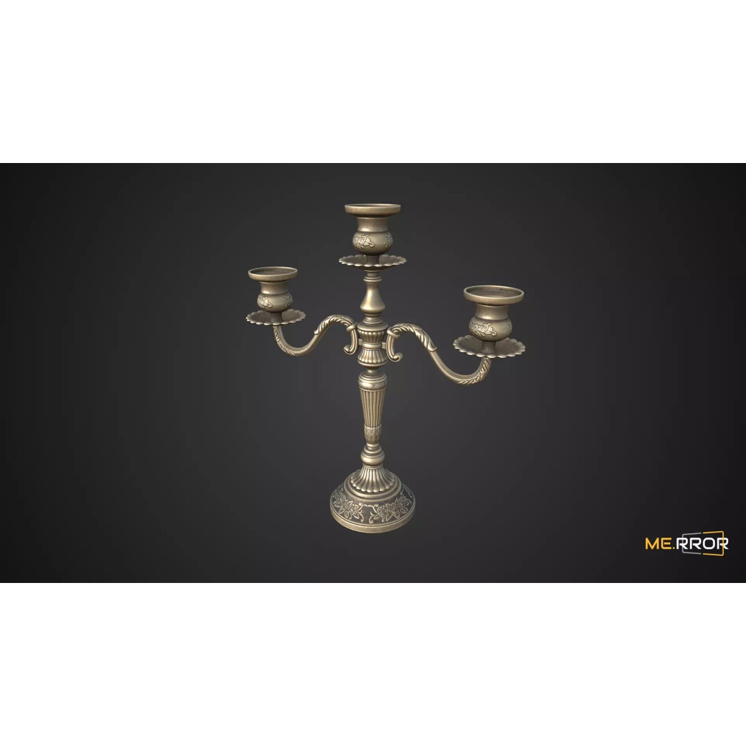 Antique Candle Stick 3D Model – Low Poly Game Ready Asset, FBX - View 2