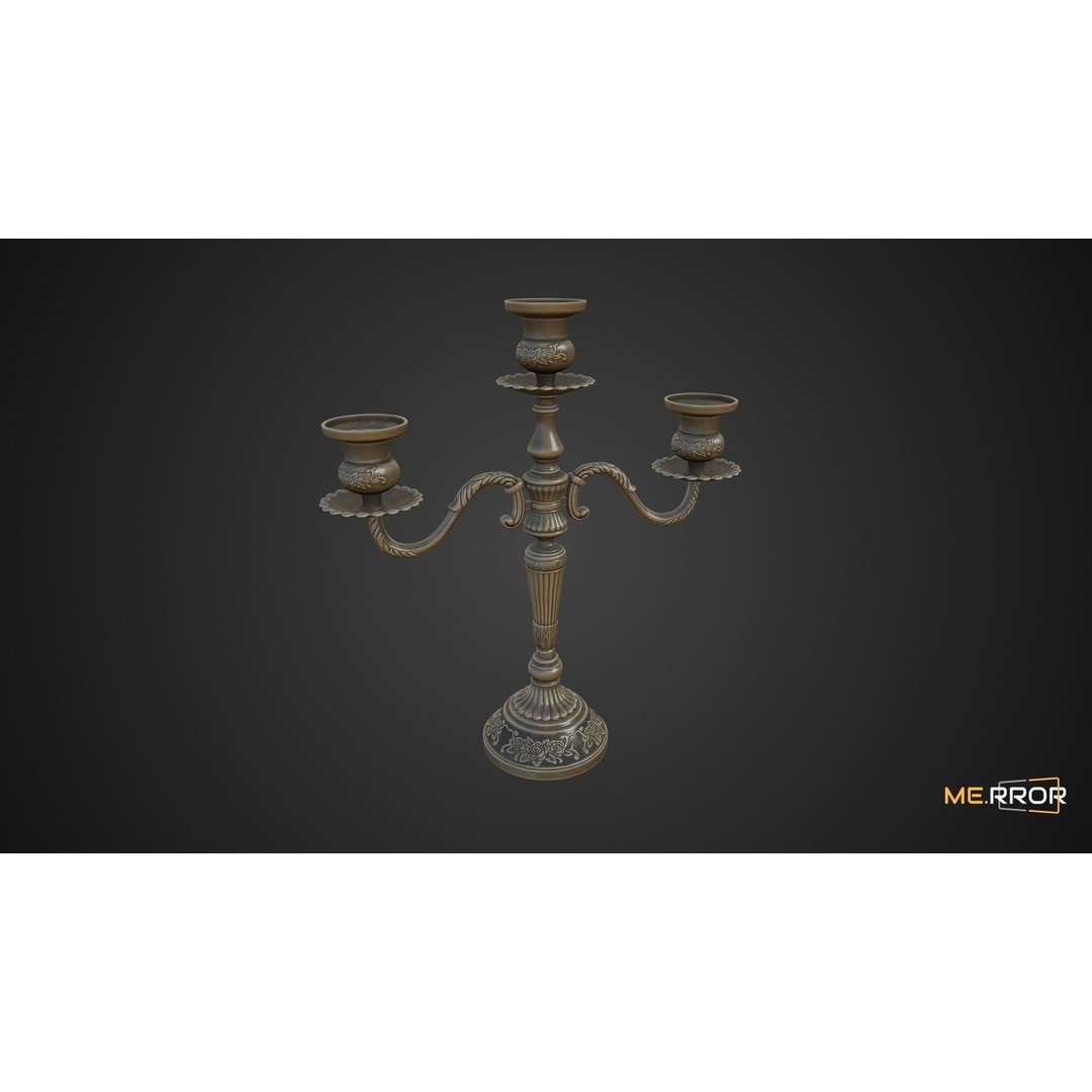 Antique Candle Stick 3D Model – Low Poly Game Ready Asset, FBX - View 4