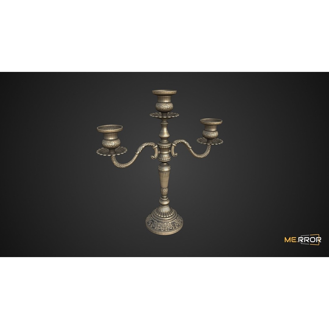 Antique Candle Stick 3D Model – Low Poly Game Ready Asset, FBX - View 9