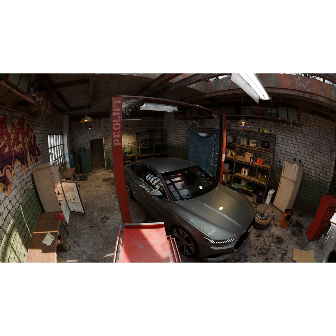 Auto Garage Workshop 3D Model – Low Poly Game Asset, PBR Textures - View 10