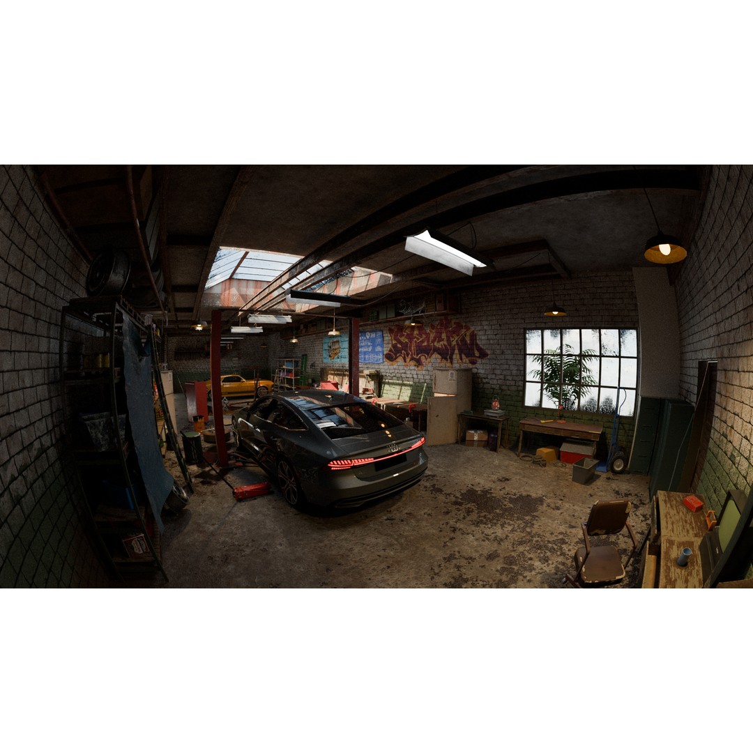 Auto Garage Workshop 3D Model – Low Poly Game Asset, PBR Textures - View 11