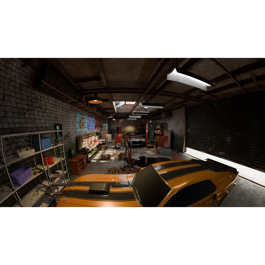 Auto Garage Workshop 3D Model – Low Poly Game Asset, PBR Textures - View 12