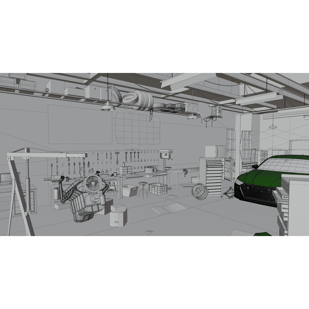 Auto Garage Workshop 3D Model – Low Poly Game Asset, PBR Textures - View 13