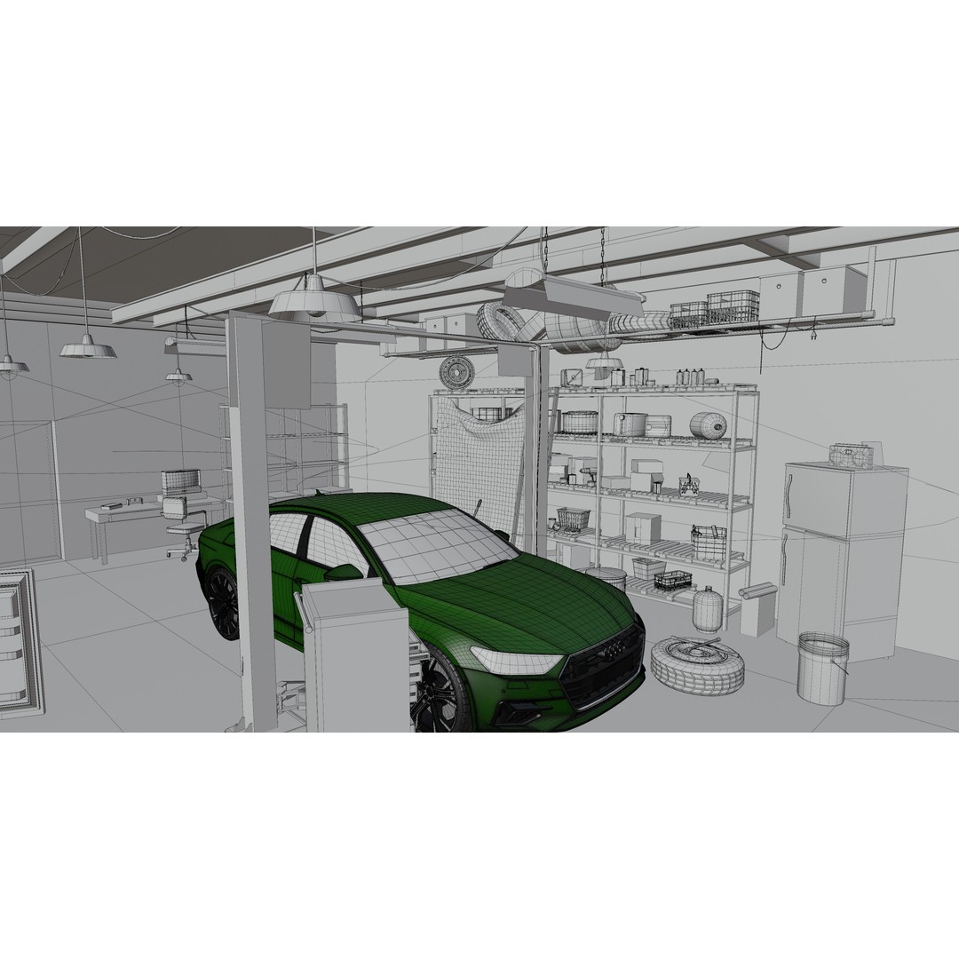 Auto Garage Workshop 3D Model – Low Poly Game Asset, PBR Textures - View 14