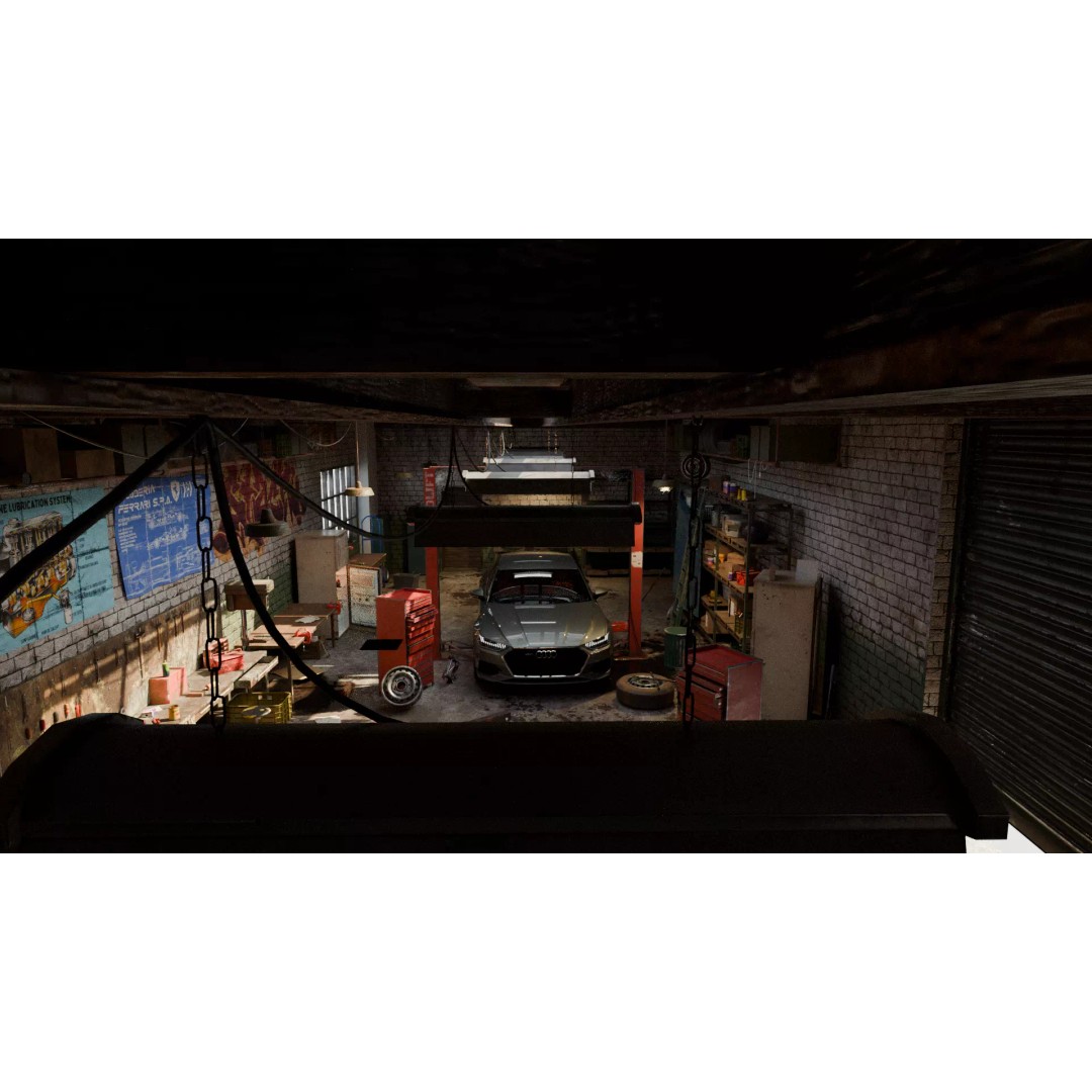 Auto Garage Workshop 3D Model – Low Poly Game Asset, PBR Textures - View 2