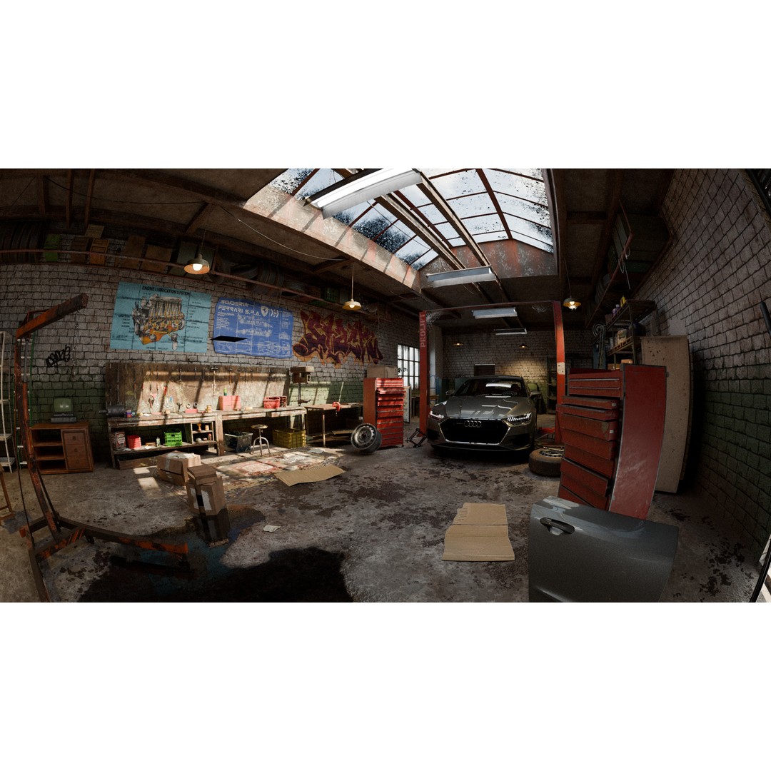 Auto Garage Workshop 3D Model – Low Poly Game Asset, PBR Textures - View 3