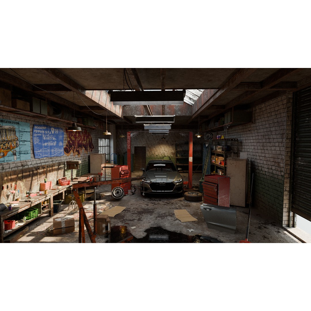 Auto Garage Workshop 3D Model – Low Poly Game Asset, PBR Textures - View 4