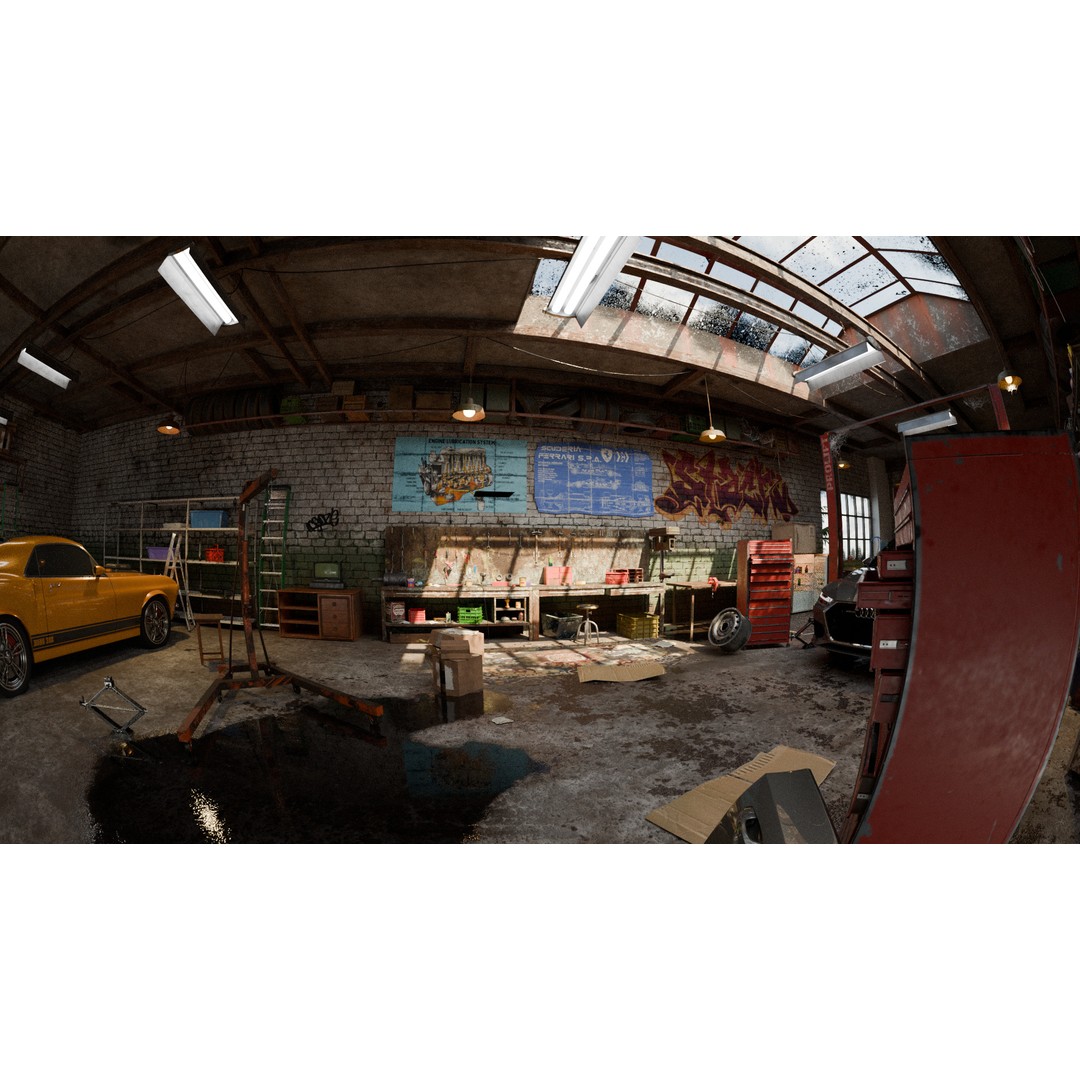 Auto Garage Workshop 3D Model – Low Poly Game Asset, PBR Textures - View 6