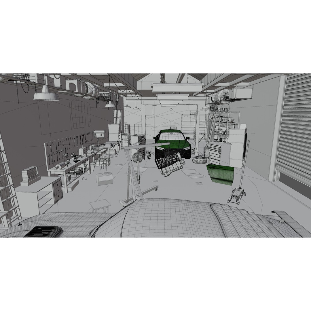 Auto Garage Workshop 3D Model – Low Poly Game Asset, PBR Textures - View 8