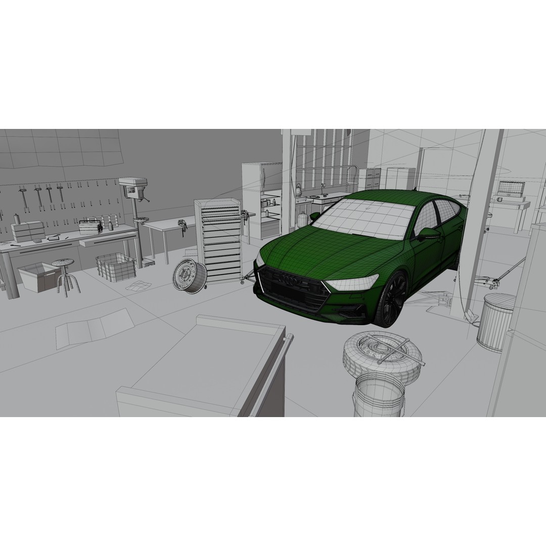 Auto Garage Workshop 3D Model – Low Poly Game Asset, PBR Textures - View 9