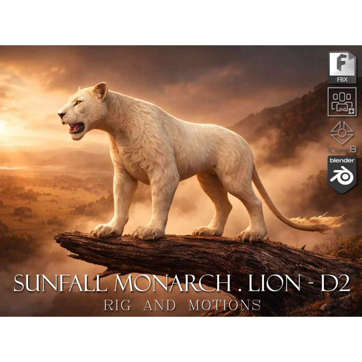 Sunfall Monarch Lion - Rigged Animated Game-Ready 3D Model - View 2