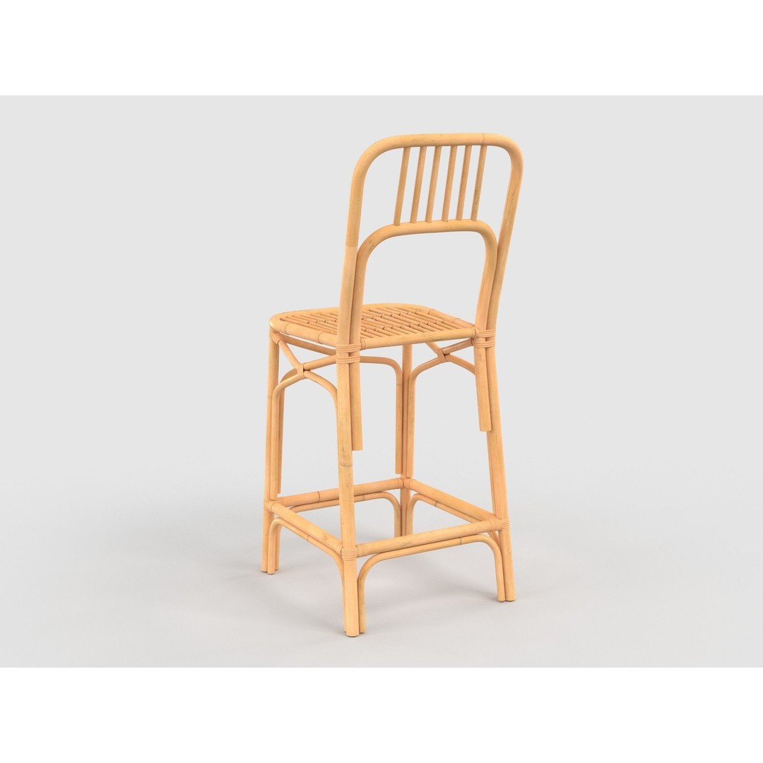 Bamboo Stool 3D Model – Modern Rattan Design, PBR Textures, FBX - View 3