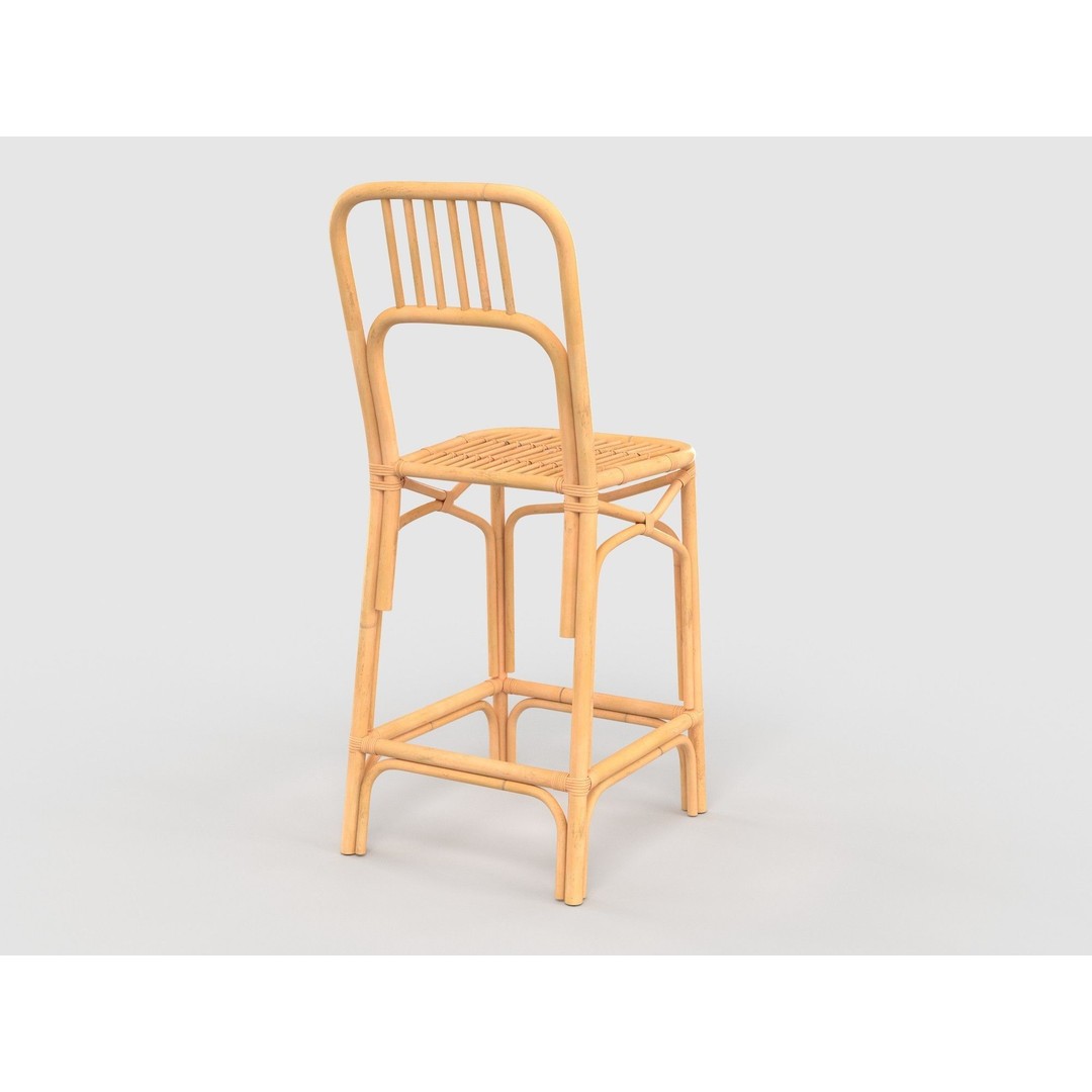 Bamboo Stool 3D Model – Modern Rattan Design, PBR Textures, FBX - View 4