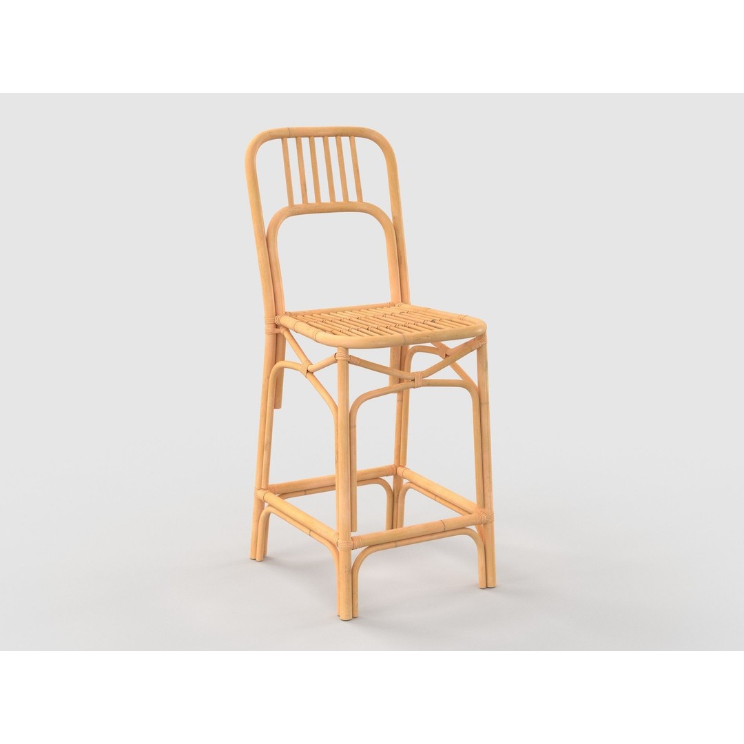 Bamboo Stool 3D Model – Modern Rattan Design, PBR Textures, FBX - View 6