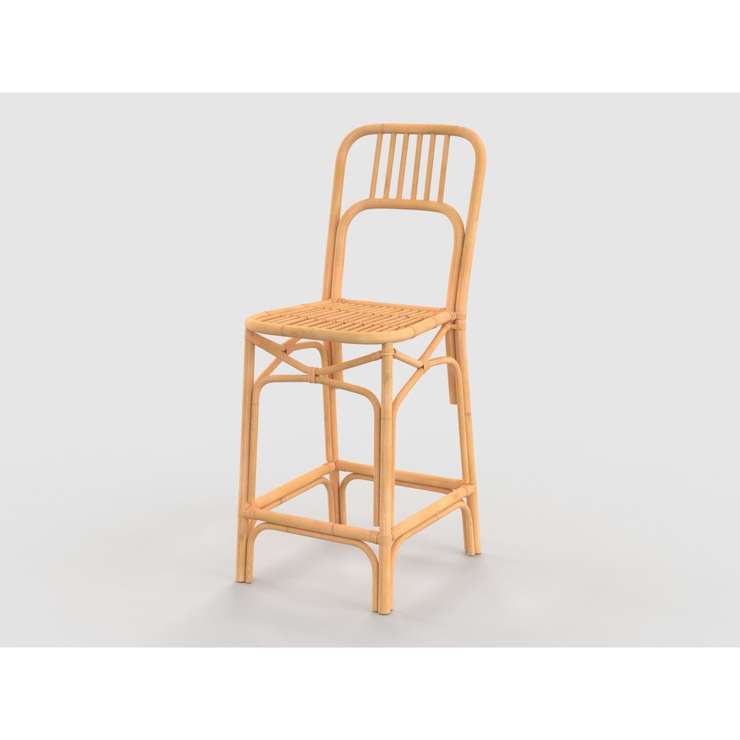 Bamboo Stool 3D Model – Modern Rattan Design, PBR Textures, FBX - View 7