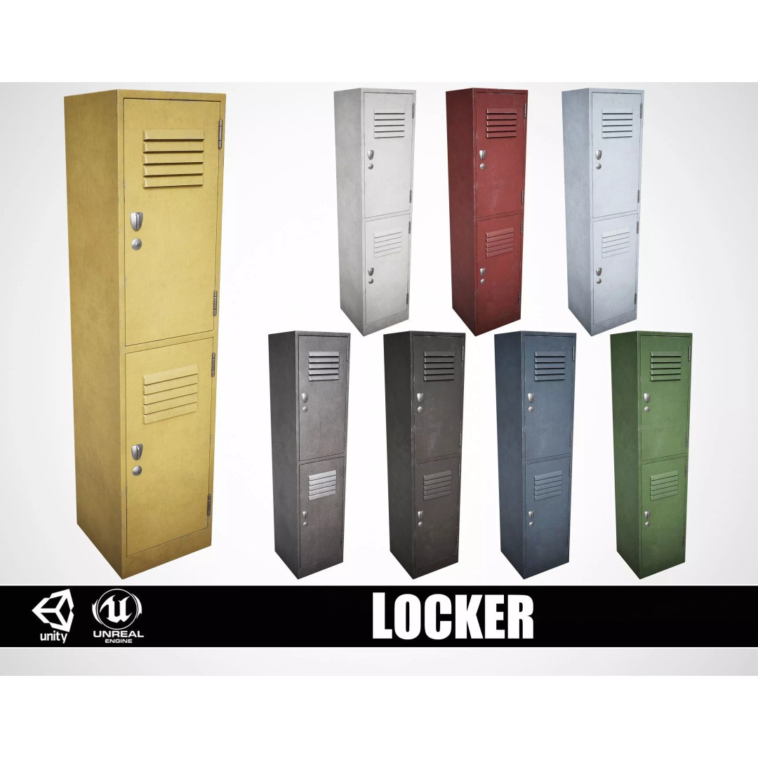 School Gym Locker 3D Model – Low Poly PBR Game Asset, FBX, OBJ - View 2