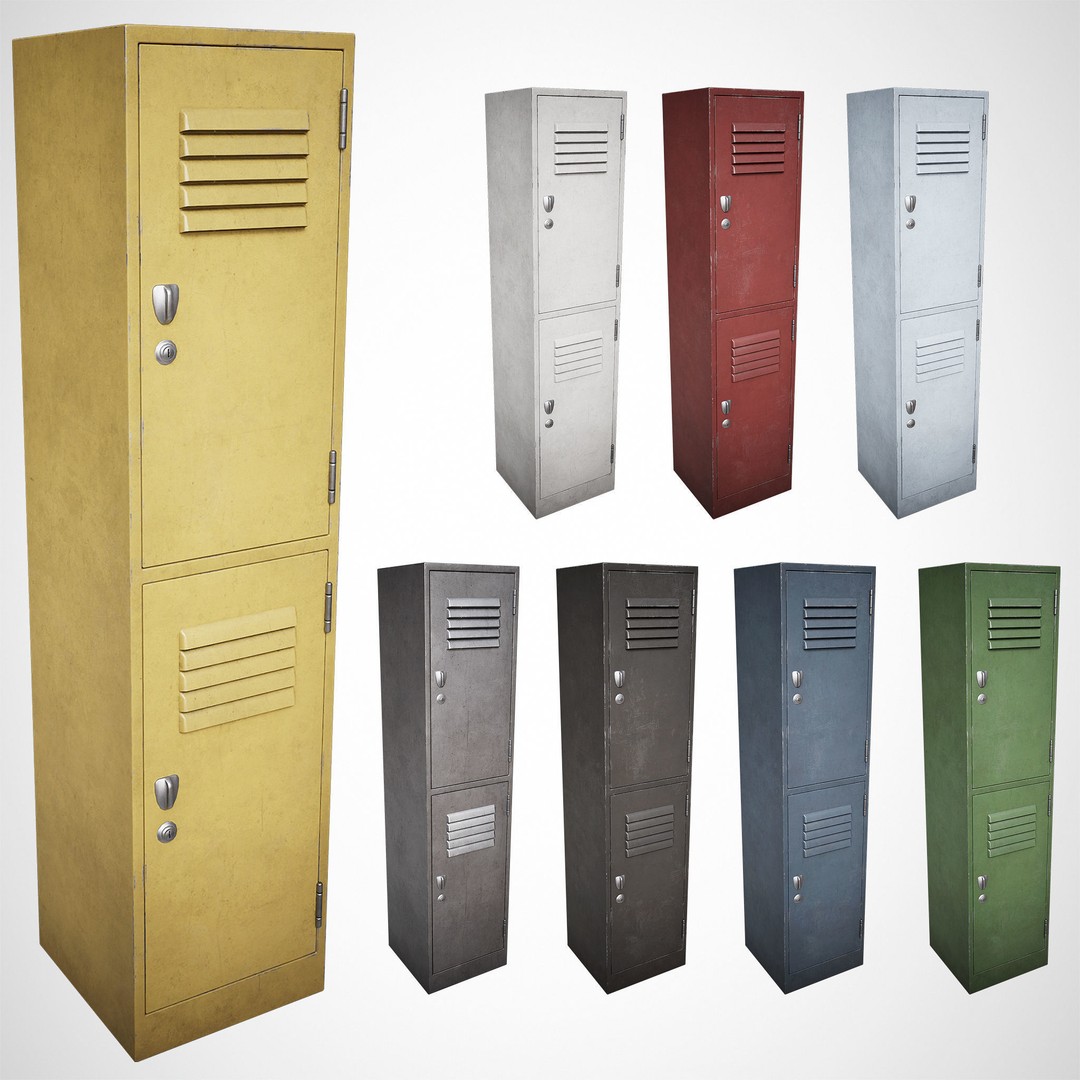School Gym Locker 3D Model – Low Poly PBR Game Asset, FBX, OBJ - View 3