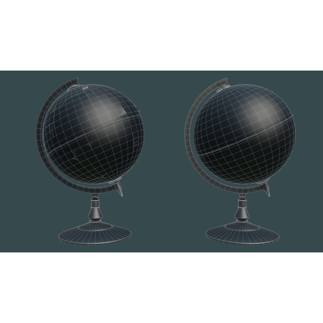Desk Globe 3D Model – Low Poly Antique Design with PBR Textures