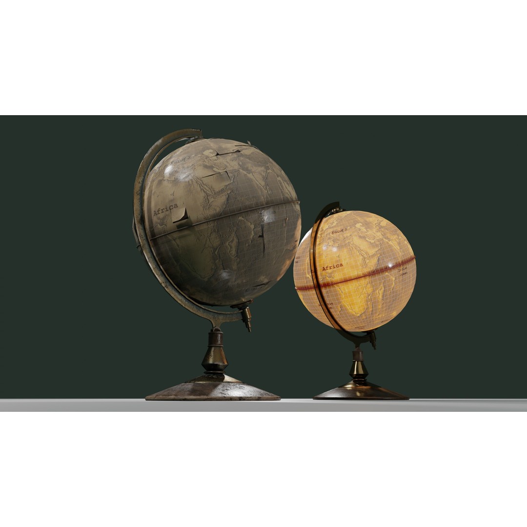 Desk Globe 3D Model – Low Poly Antique Design with PBR Textures - View 10