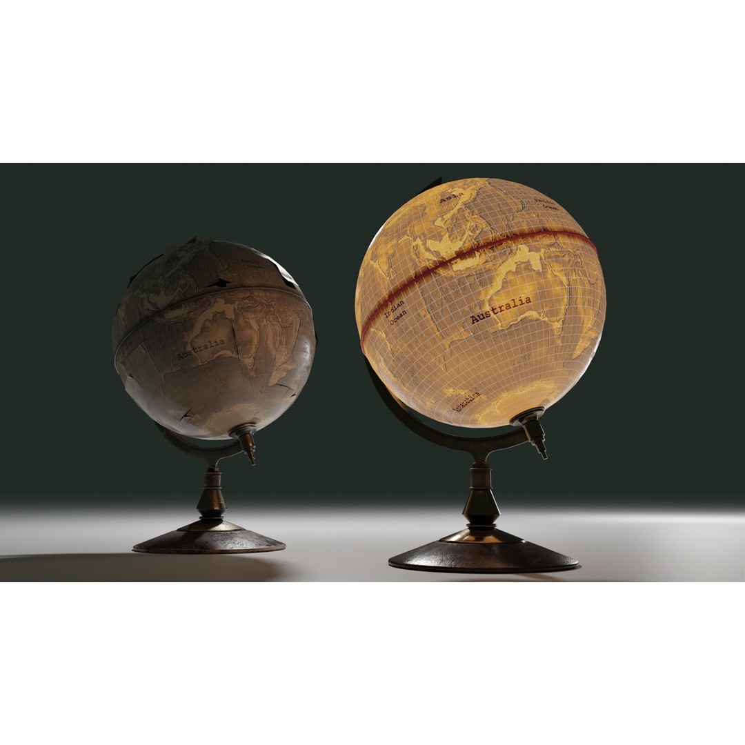 Desk Globe 3D Model – Low Poly Antique Design with PBR Textures - View 11