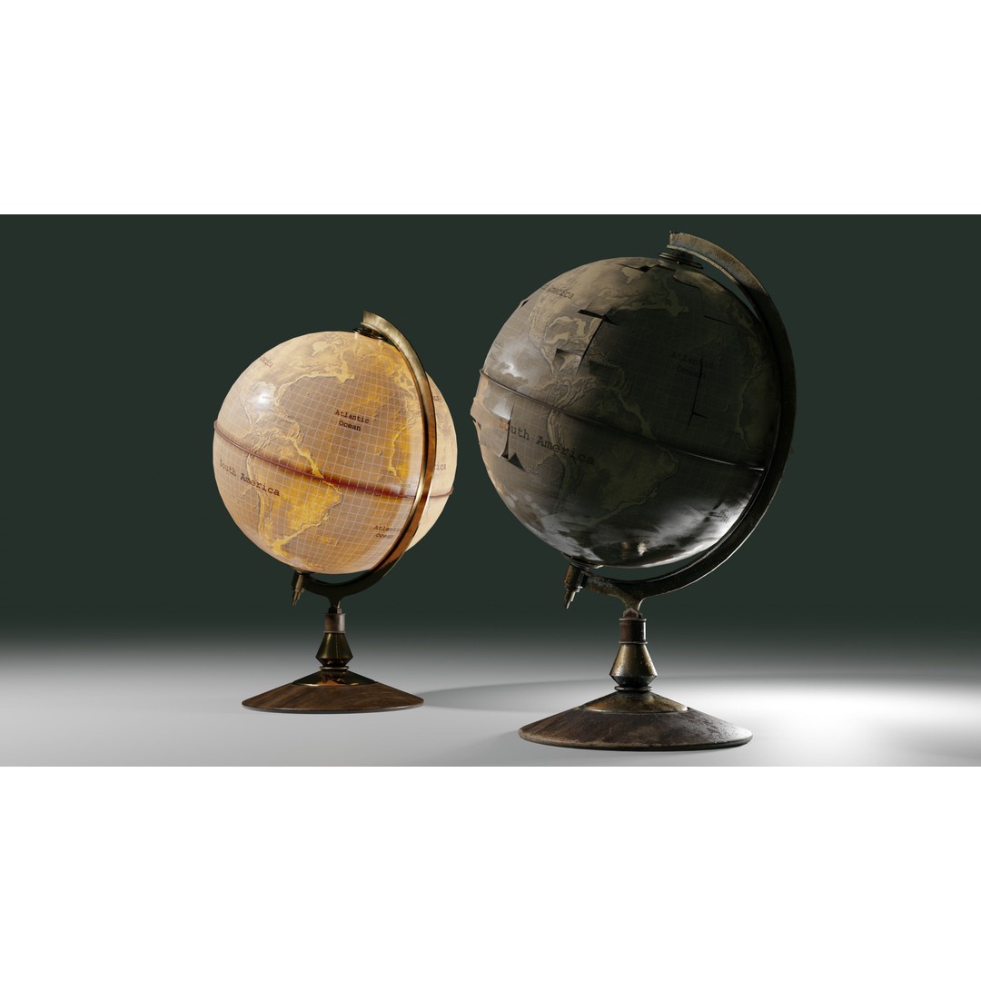 Desk Globe 3D Model – Low Poly Antique Design with PBR Textures - View 12