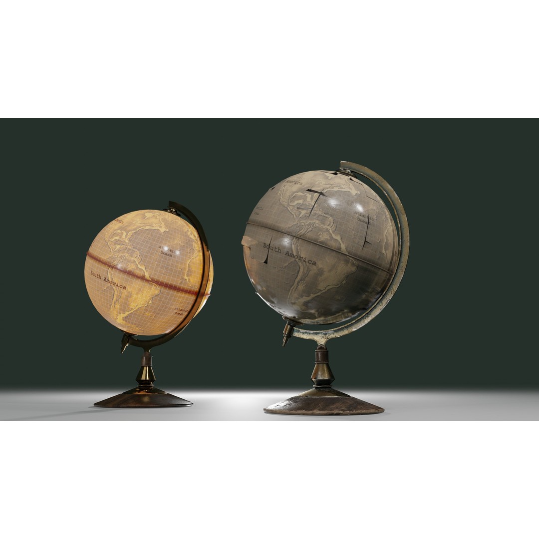 Desk Globe 3D Model – Low Poly Antique Design with PBR Textures - View 13