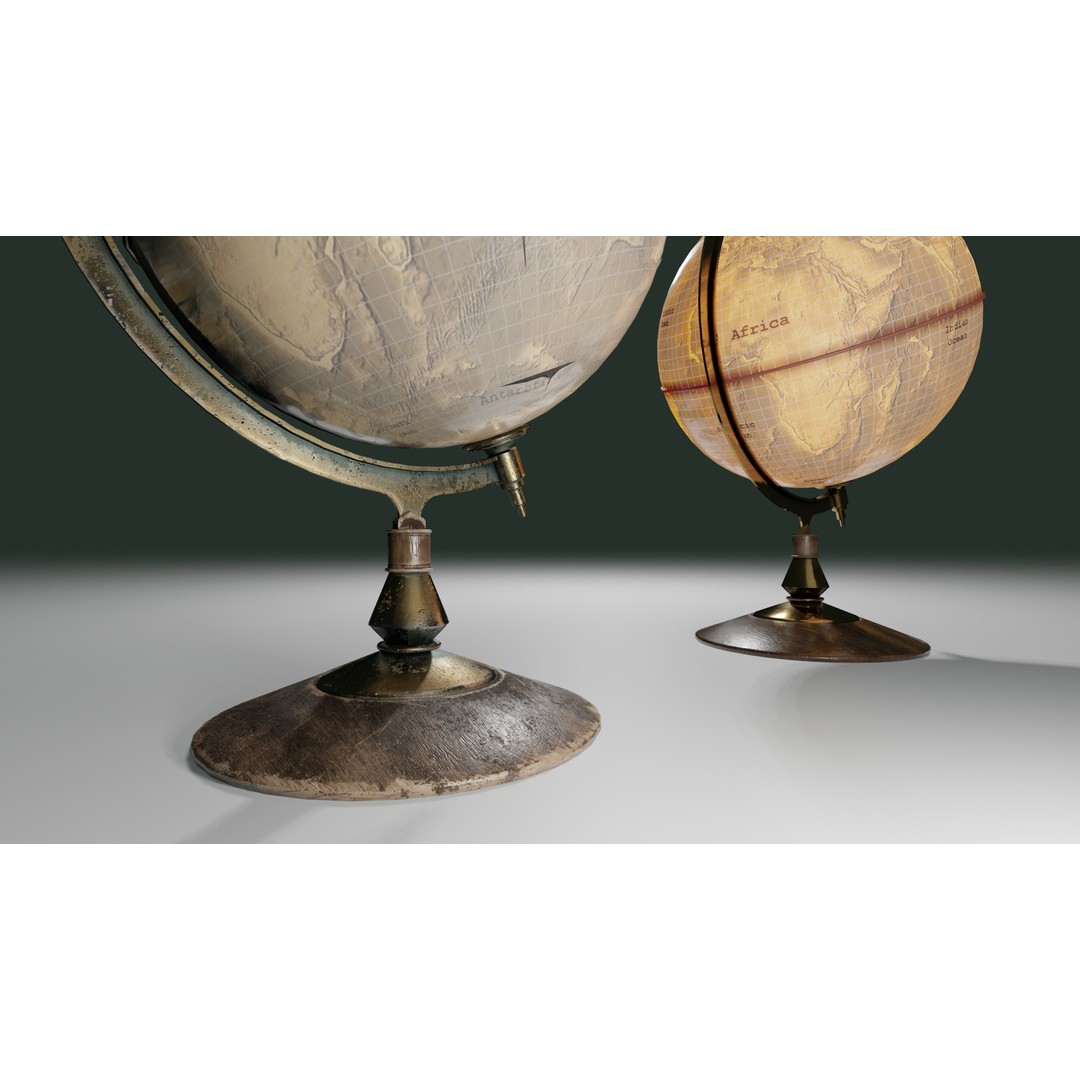 Desk Globe 3D Model – Low Poly Antique Design with PBR Textures - View 14