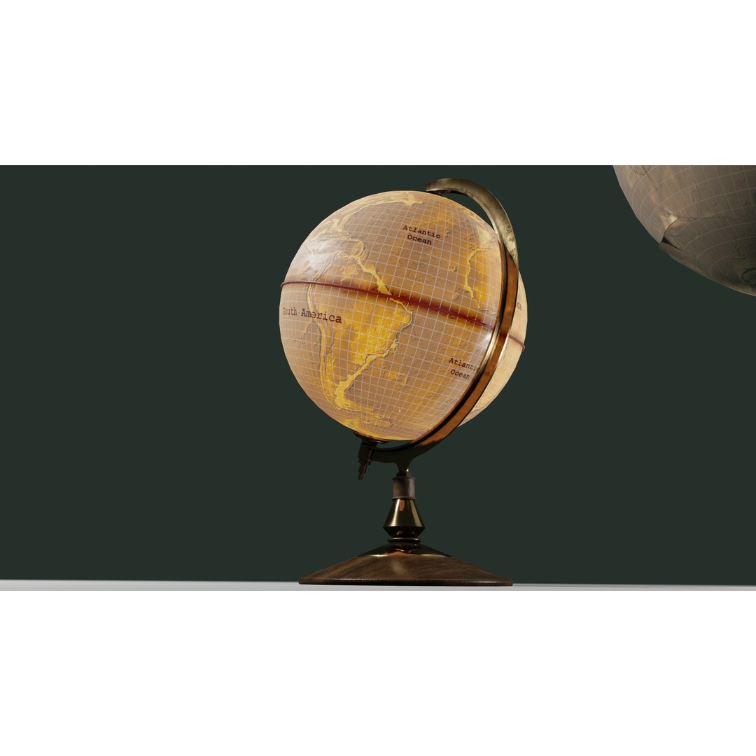 Desk Globe 3D Model – Low Poly Antique Design with PBR Textures - View 15