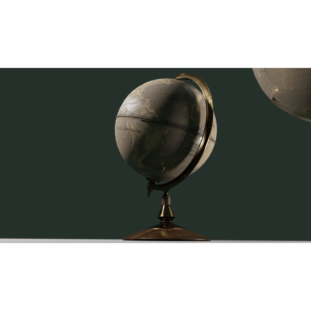 Desk Globe 3D Model – Low Poly Antique Design with PBR Textures - View 16