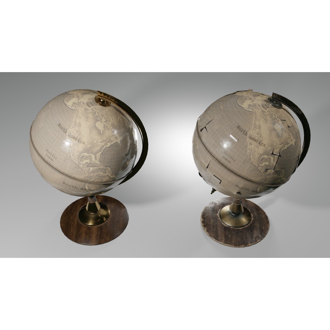 Desk Globe 3D Model – Low Poly Antique Design with PBR Textures - View 17