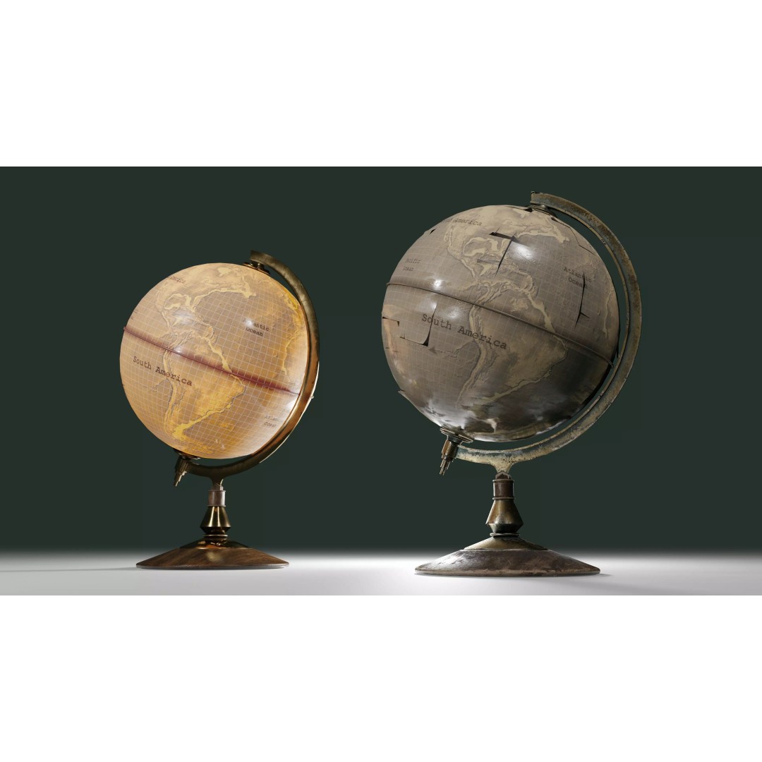 Desk Globe 3D Model – Low Poly Antique Design with PBR Textures - View 2