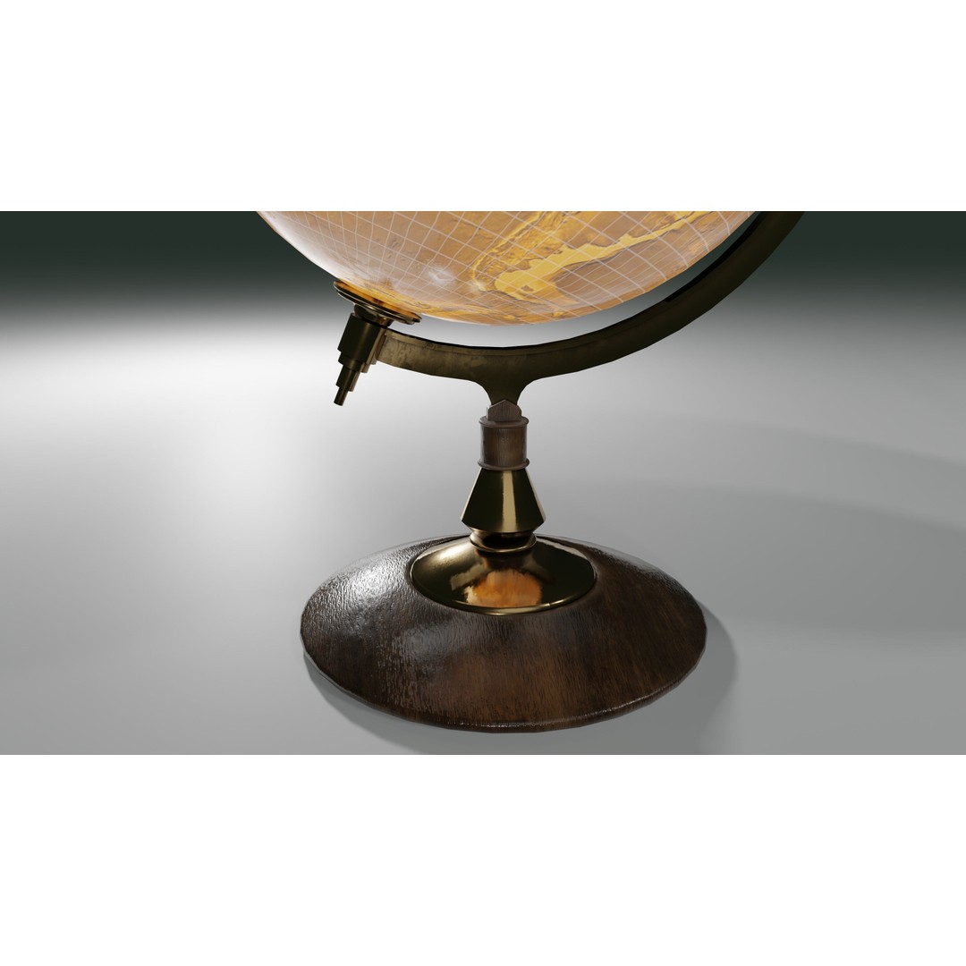 Desk Globe 3D Model – Low Poly Antique Design with PBR Textures - View 4