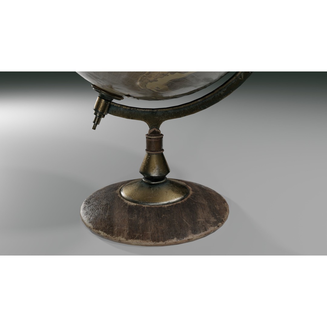 Desk Globe 3D Model – Low Poly Antique Design with PBR Textures - View 5