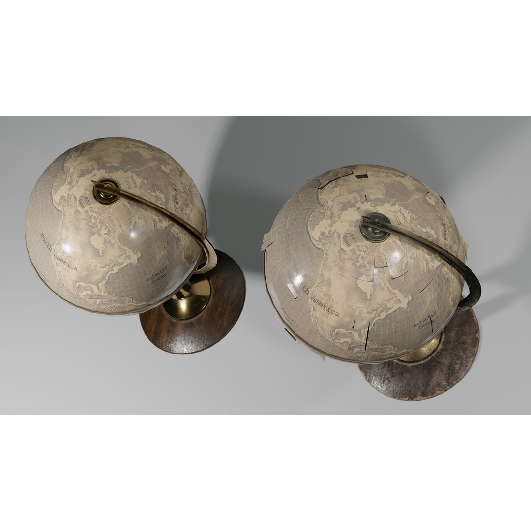 Desk Globe 3D Model – Low Poly Antique Design with PBR Textures - View 6