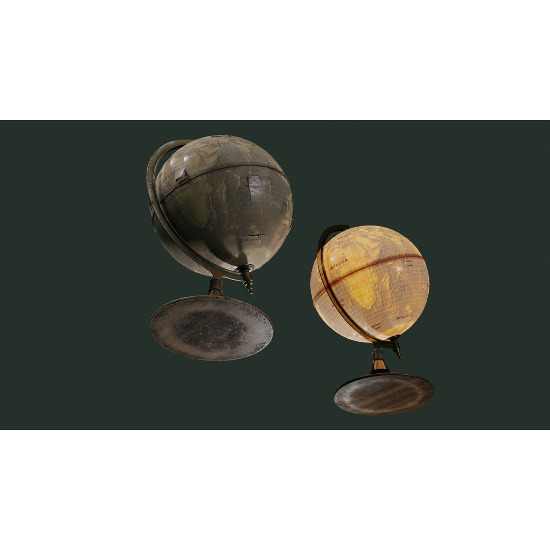 Desk Globe 3D Model – Low Poly Antique Design with PBR Textures - View 7