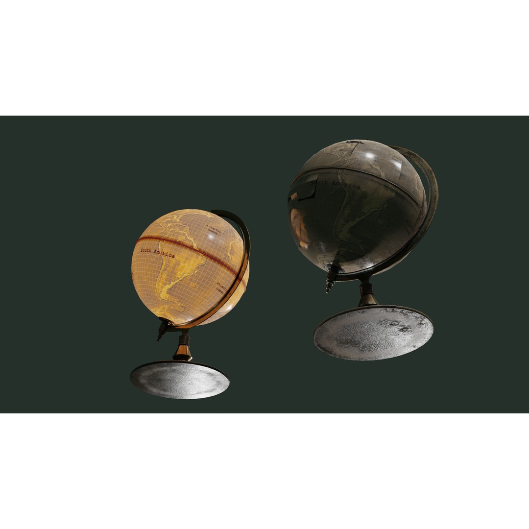 Desk Globe 3D Model – Low Poly Antique Design with PBR Textures - View 8