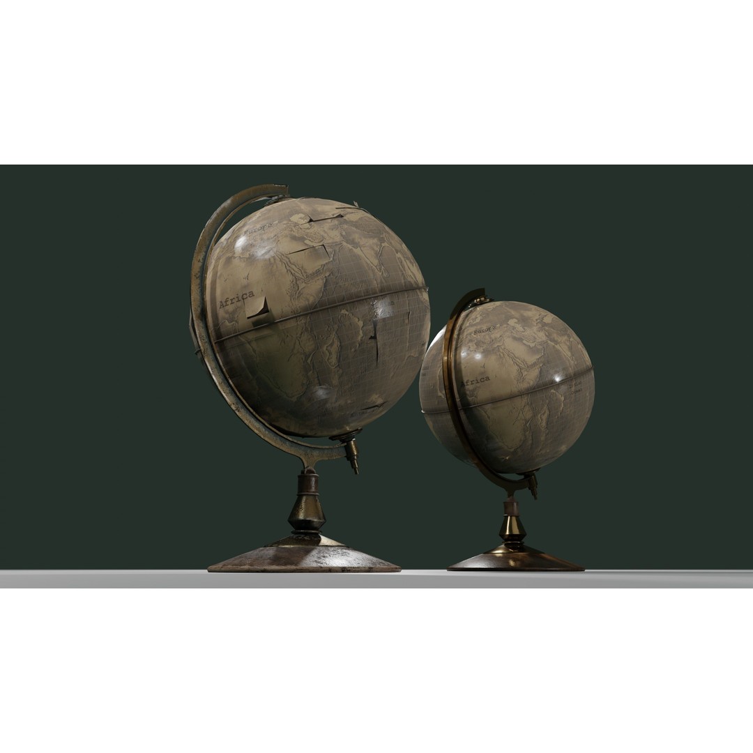Desk Globe 3D Model – Low Poly Antique Design with PBR Textures - View 9