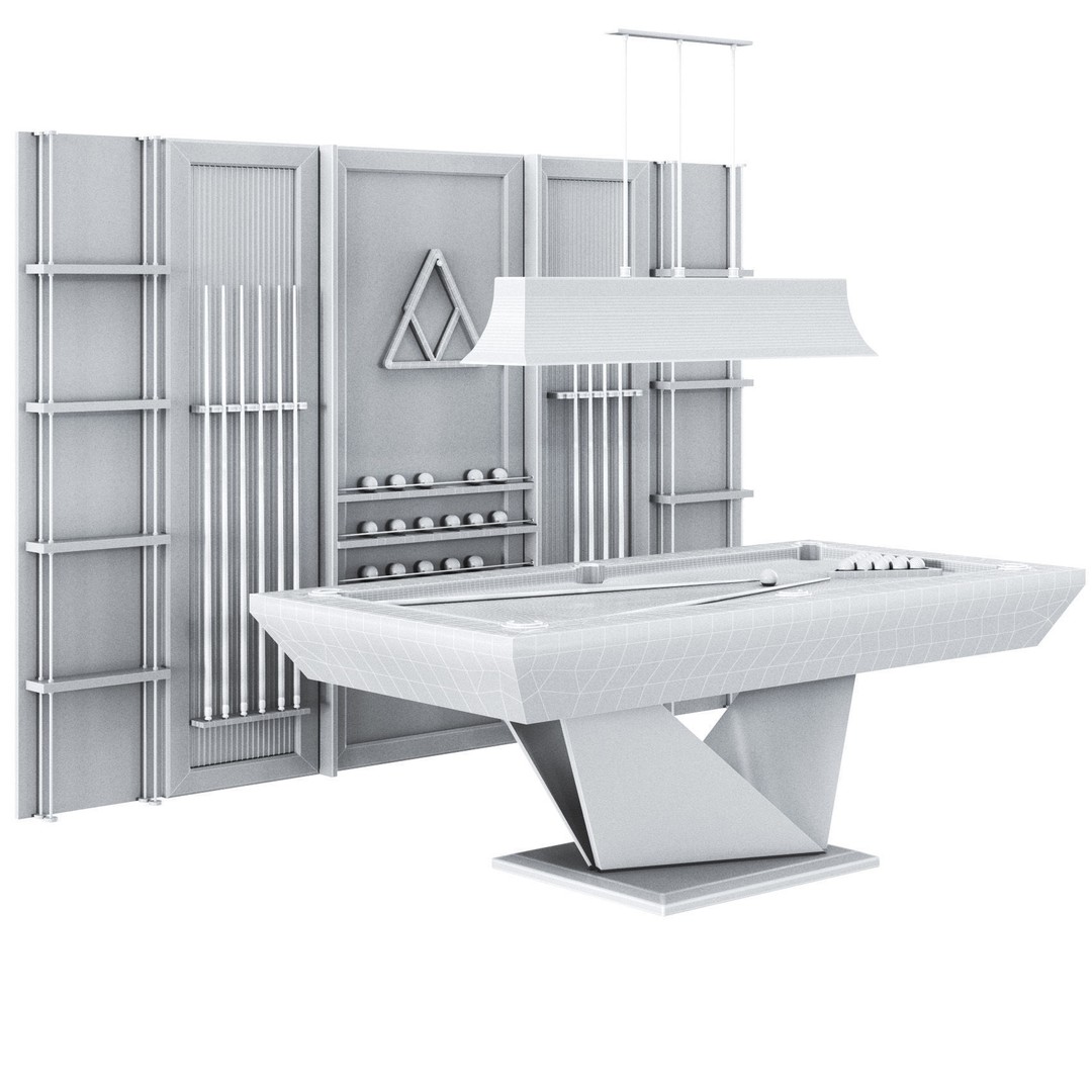 Billiard Set 3D Model – Low Poly Pool Table with Wall Decor, FBX