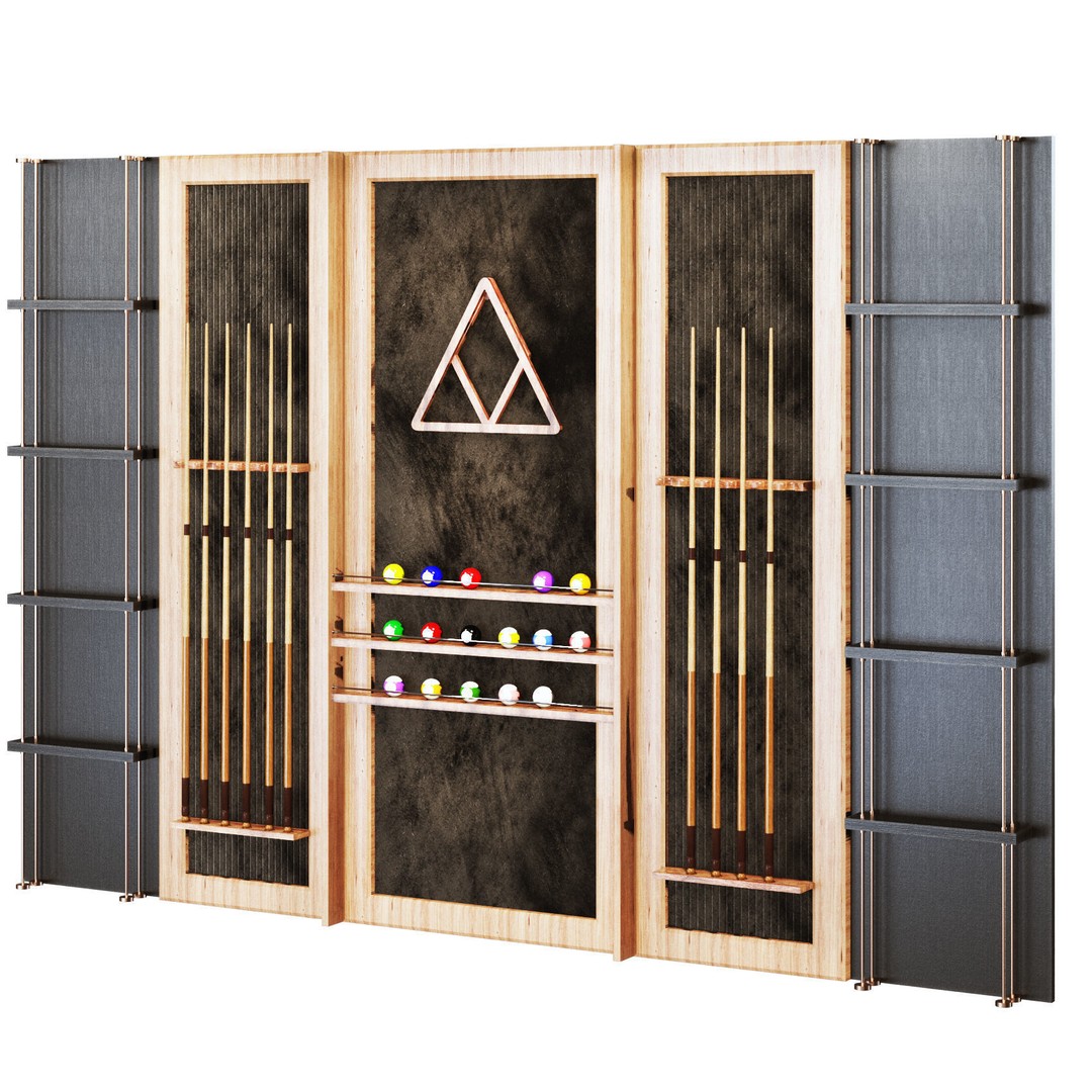 Billiard Set 3D Model – Low Poly Pool Table with Wall Decor, FBX - View 11