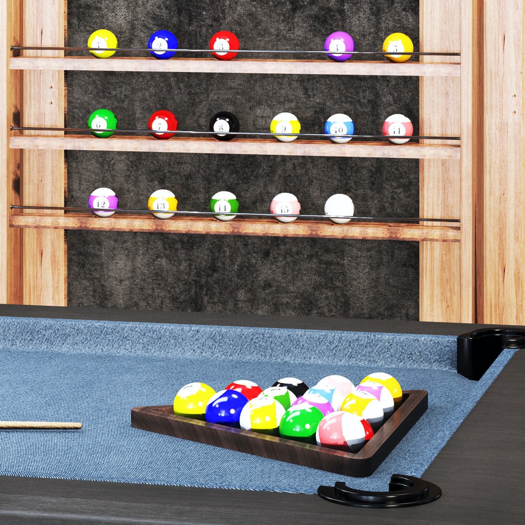 Billiard Set 3D Model – Low Poly Pool Table with Wall Decor, FBX - View 12