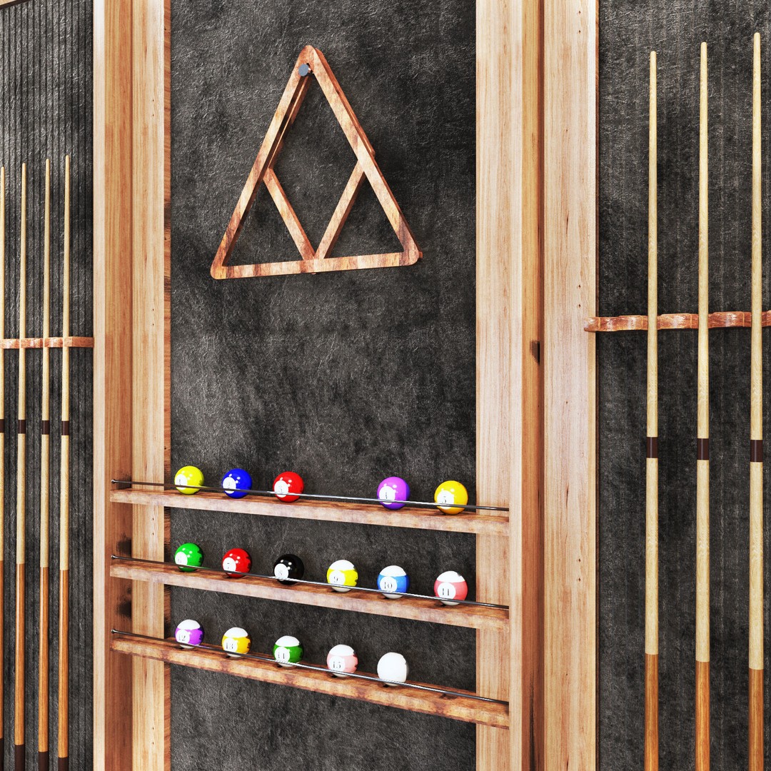 Billiard Set 3D Model – Low Poly Pool Table with Wall Decor, FBX - View 13