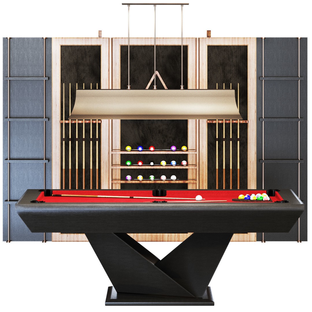 Billiard Set 3D Model – Low Poly Pool Table with Wall Decor, FBX - View 14