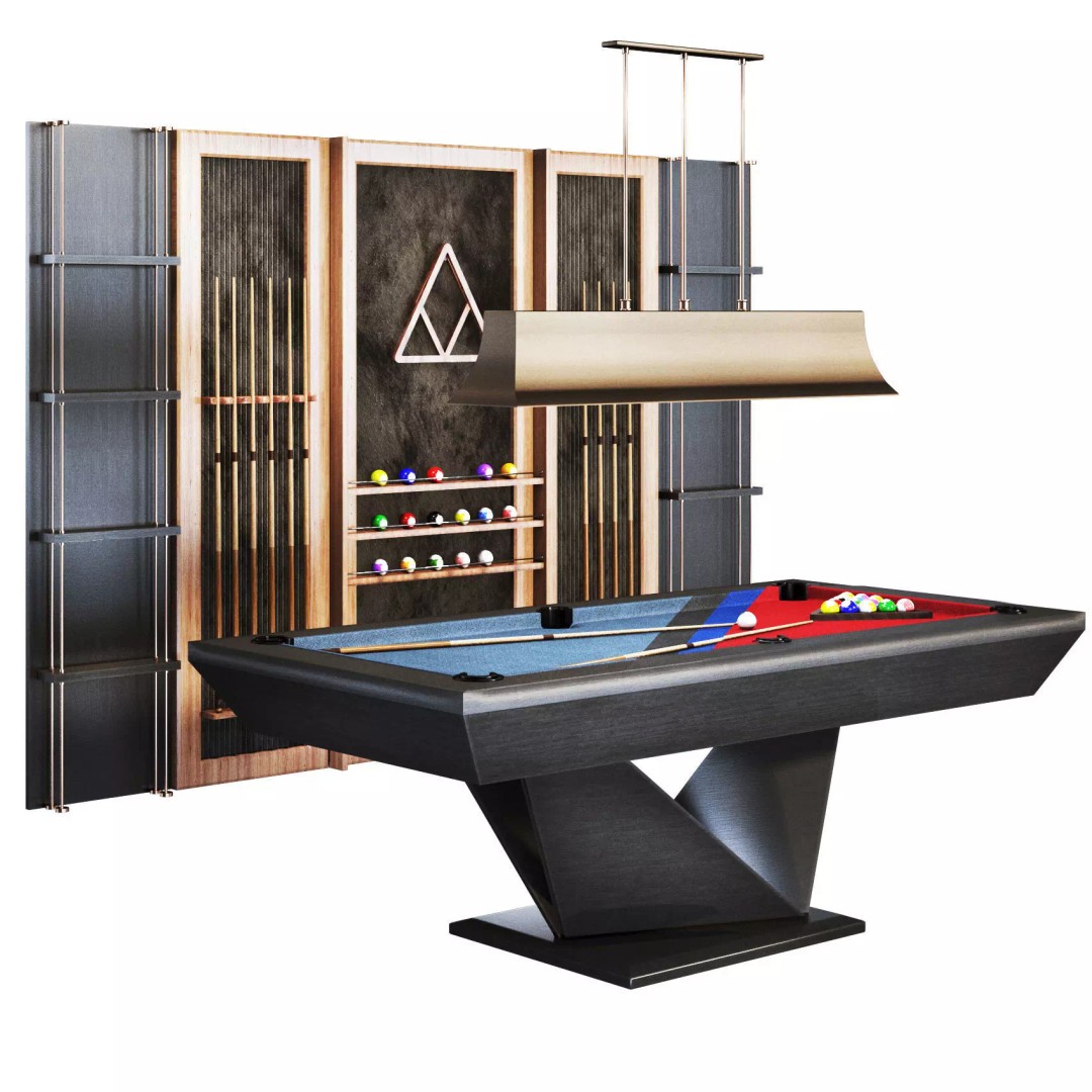 Billiard Set 3D Model – Low Poly Pool Table with Wall Decor, FBX - View 2