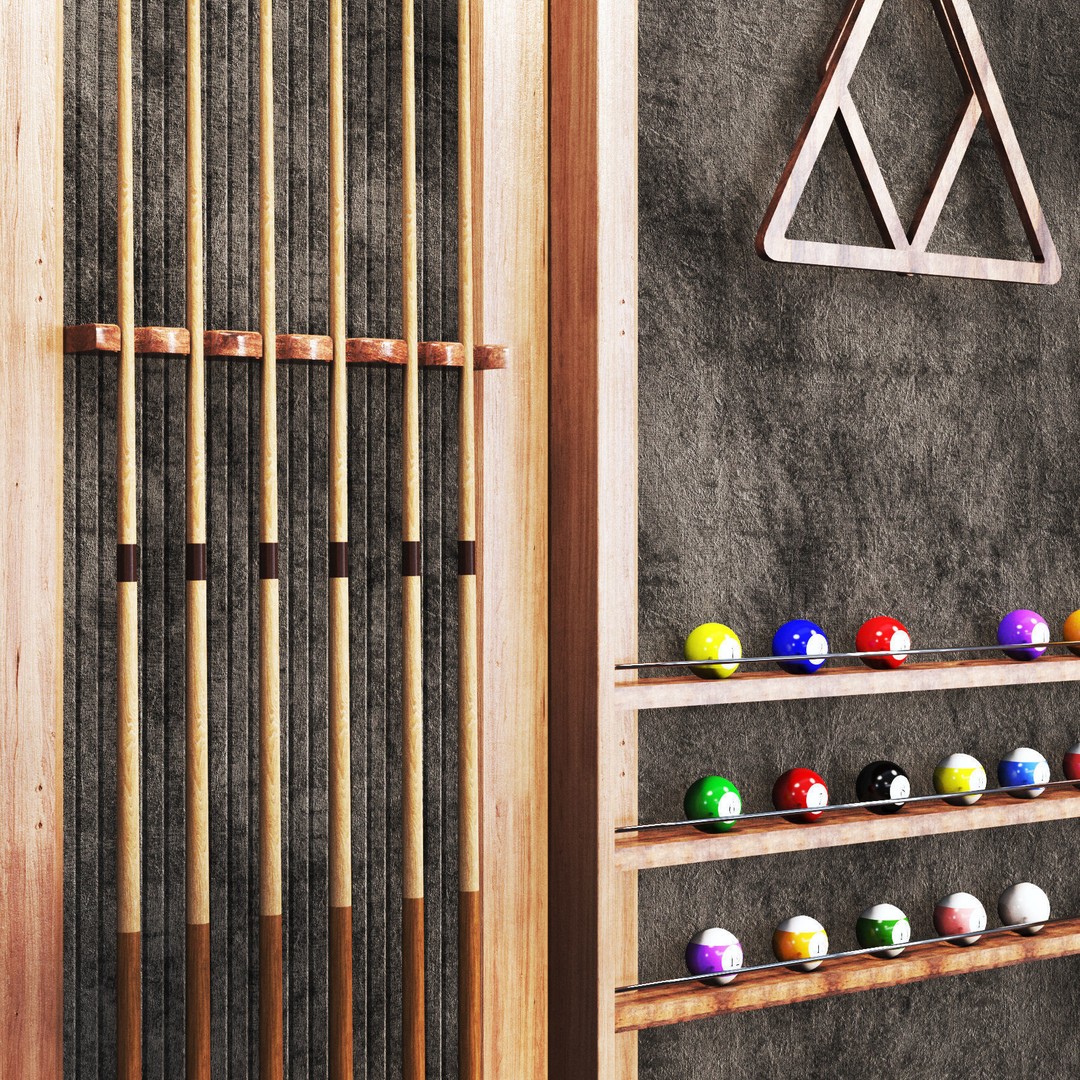 Billiard Set 3D Model – Low Poly Pool Table with Wall Decor, FBX - View 4