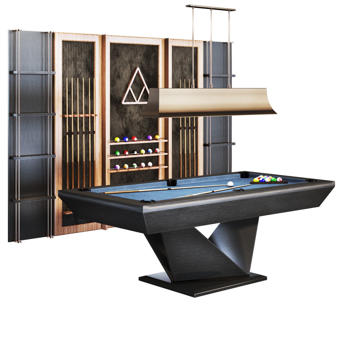 Billiard Set 3D Model – Low Poly Pool Table with Wall Decor, FBX - View 5