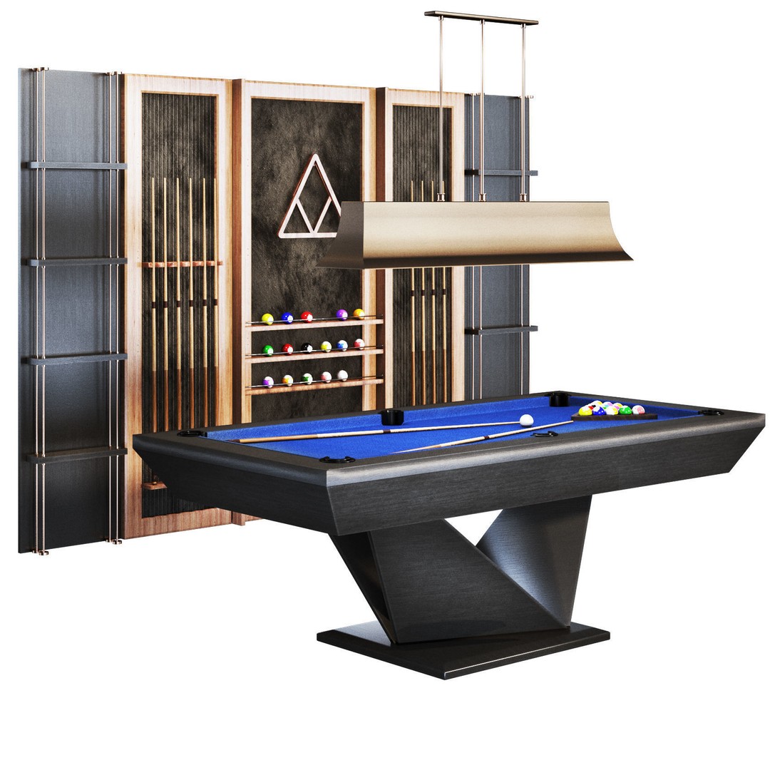 Billiard Set 3D Model – Low Poly Pool Table with Wall Decor, FBX - View 6
